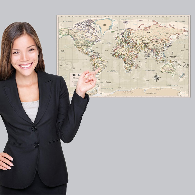Palace Learning Laminated World Map Poster - Wall Chart Map of Earth - 18" x 29" (Tan) - Image 4
